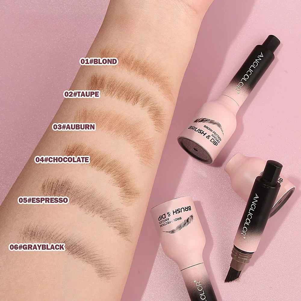 Crayon à sourcils sauvage, brosse carrée coudée, velours 3D, crème de teinture pour les sourcils, ligne de cheveux, Anti-taches, stylo de teinte multifonction étanche