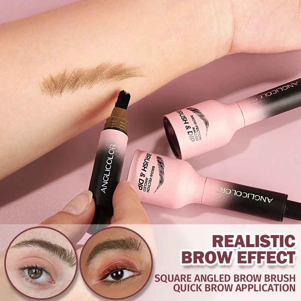 Crayon à sourcils sauvage, brosse carrée coudée, velours 3D, crème de teinture pour les sourcils, ligne de cheveux, Anti-taches, stylo de teinte multifonction étanche