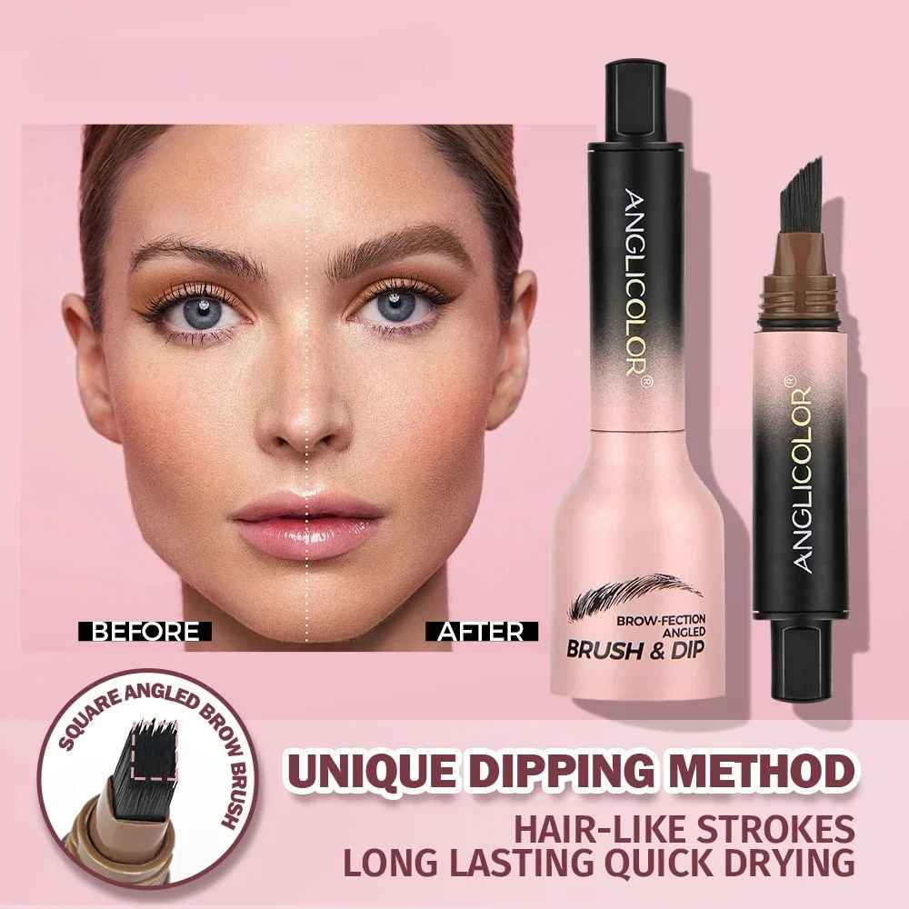 Crayon à sourcils sauvage, brosse carrée coudée, velours 3D, crème de teinture pour les sourcils, ligne de cheveux, Anti-taches, stylo de teinte multifonction étanche