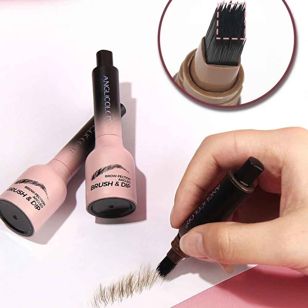 Crayon à sourcils sauvage, brosse carrée coudée, velours 3D, crème de teinture pour les sourcils, ligne de cheveux, Anti-taches, stylo de teinte multifonction étanche